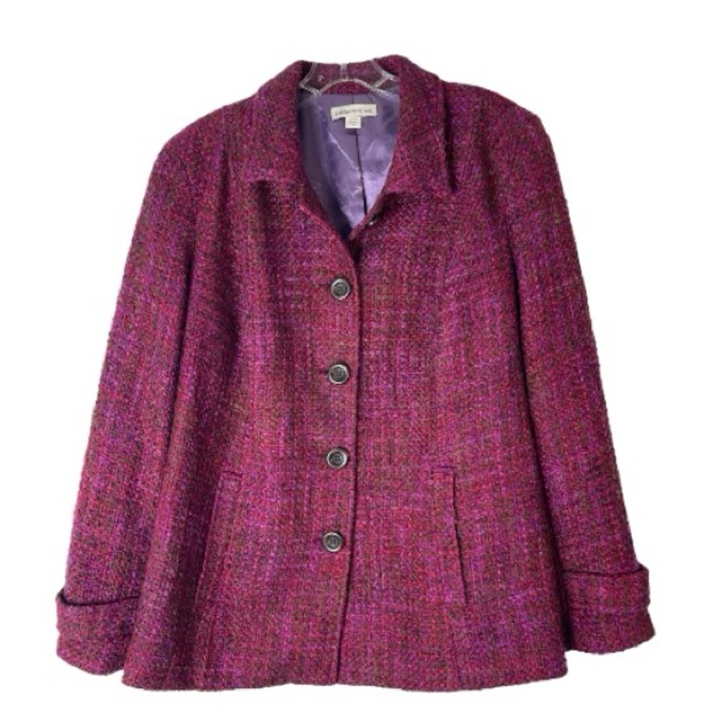 Coldwater Creek purple pink tweed button preppy office blazer 16